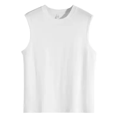 Men White Cotton Tank Top 210g Sleeveless Summer