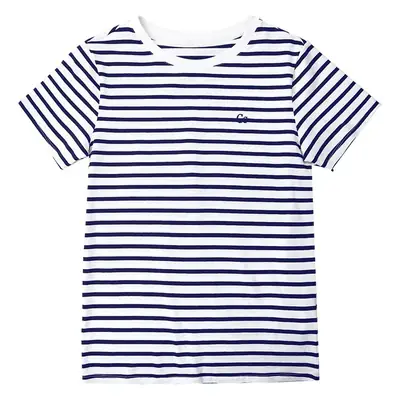 Women Striped Cotton T-Shirt Navy Short Sleeve Summer