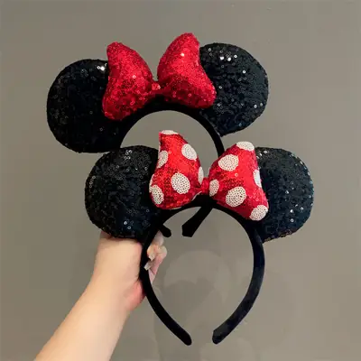 Minnie Mouse Sequins Headband Red Black Cartoon