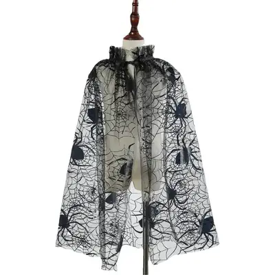 Halloween Spider Web Mesh Cloak for Girls