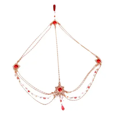 Bridal Forehead Pendant Necklace with Red Stones