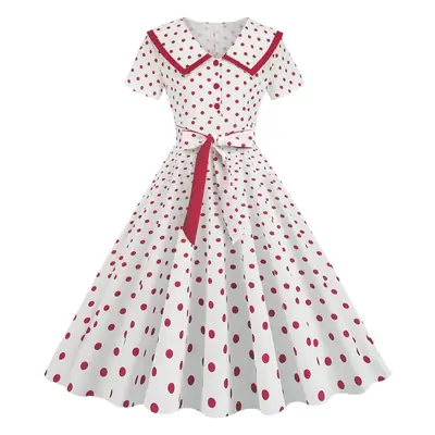 Women's Red Polka Dot Belt Waist Dress