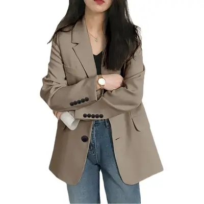 Women's Black Slim Fit Jacket for Spring Autumn 2023