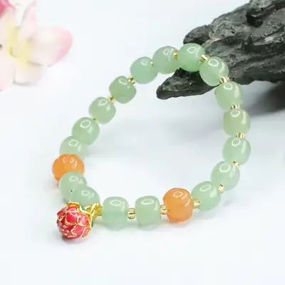 Jade Bracelet with Red Crystal Accent