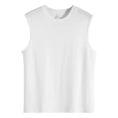 Men's White Sleeveless Vests 210g Cotton Summer