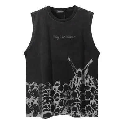 Men's Loose Wash Distressed Waistcoat Vest Black Summer