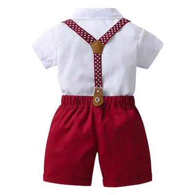 Cross-Border Baby Boys Short Sleeve Overalls Set Red White