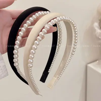 Pearl High Skull Headband for Women Black