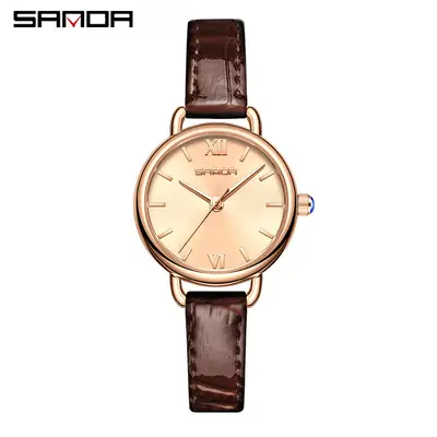 Sanda Women's Quartz Watch with Roman Numeral & Brown Leather Strap