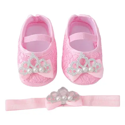 2023 new baby shoes hair band suit one month old matching dress shoes crown hair accessories soft bottom toddler shoes