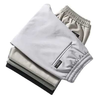 Men's Light Gray Ice Silk Shorts with Elastic Waist