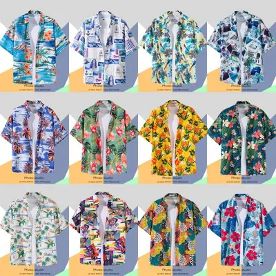 Men's Vintage Hawaiian Floral Short Sleeve Coats 2023