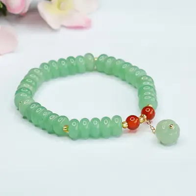 Jade Abacus Bracelet with Red Pearl Drop