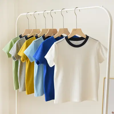 Children's Pique Cotton Light Blue Round Neck T-Shirt