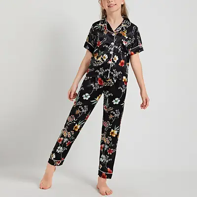 Girls Silk Floral Pajamas Medium to Large