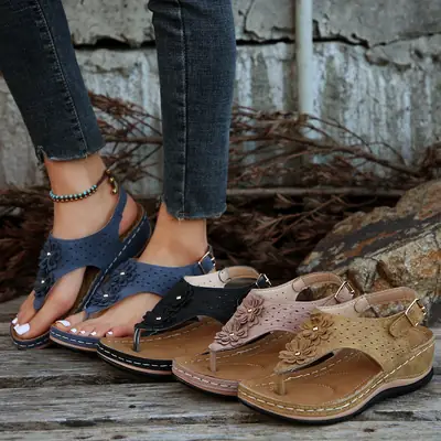 Foreign trade cross-border summer flip-flops flower muffin seed-sole slippers large size casual women's rubber sandals Flip-Flops