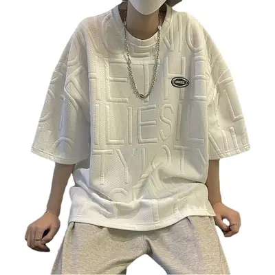 Men's White Printed Loose T-Shirt Summer 2023