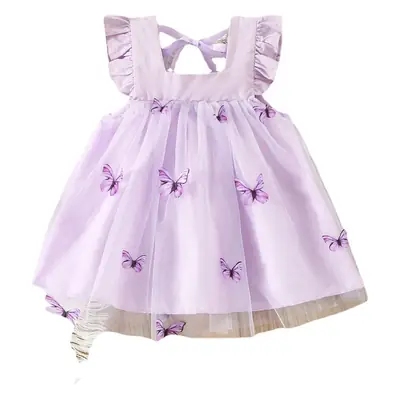 Purple Three-Dimensional Butterfly Princess Dress for Girls