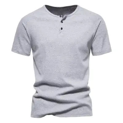 Men Green Cotton Henry T-Shirt 230g