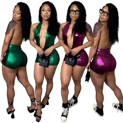 Women's Green Deep V Halter Neck Hip-Lifting Jumpsuit