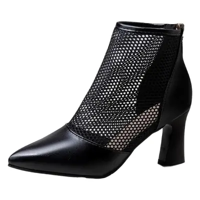 Women's Black Mesh Heel Boots Mid Height 2023