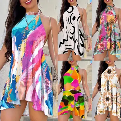 2023 Printed Backless Lace-Up Dress for Women