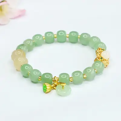 Green Jade Bracelet with Pumpkin & Palace Beads