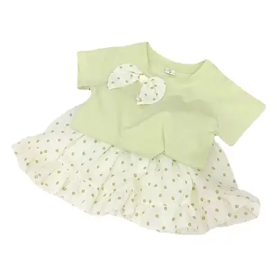 Summer Girls Two-Piece Suit Peach Bow Short Sleeve T-Shirt Short Skirt