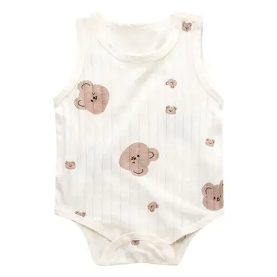 Baby Cotton Vest with Bear Embroidery & Bone Closure