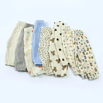 Boys Girls Mosquito Proof Cotton Pants Cream Polka Dot