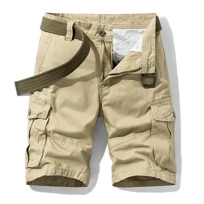 Men's Navy Blue Multi-Pocket Half-Shorts with Belt
