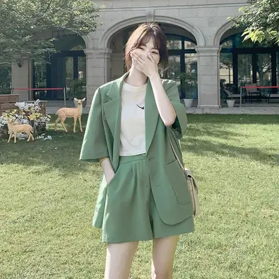 Green Korean Style 2-Piece Women Suit Set