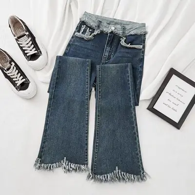 High Waist Stitching Jeans for Women 2023 Slim Fit