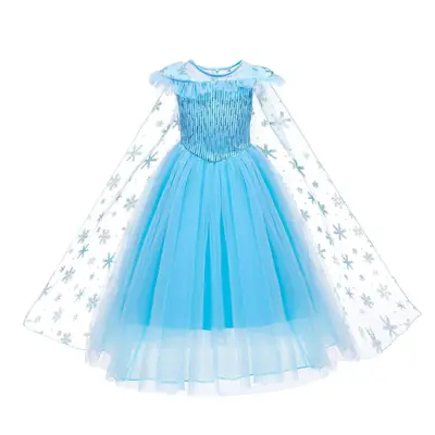 Frozen Elsa Princess Dress Blue Fluffy Gauze with Cape