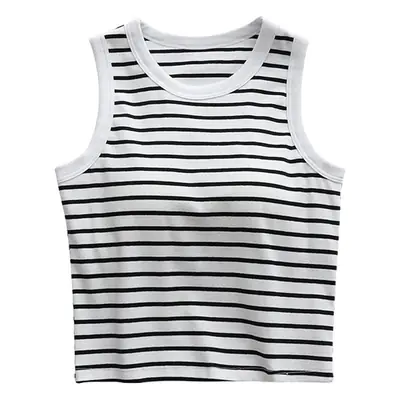 Women Striped Integrated Vest Bra Cup Wide Shoulder Waist Short Vest