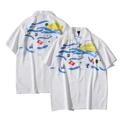 Men's Hawaiian Printed Short Sleeve Shirt White