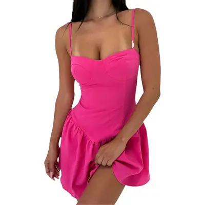 Black Ruffle Short Skirt Bra Style Dress for Women