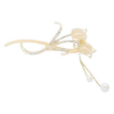 Elegant Cat's Eye Tulip Hairpin Clip with Pearl Drop