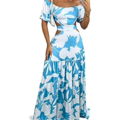 Green Printed Ruffled Spring Dress for Women