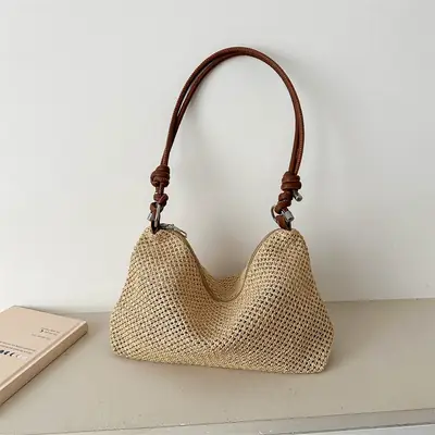 Women Woven Straw Shoulder Bag Mori Style Summer
