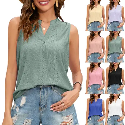 Blue V-Neck Sleeveless V-Neck Vest Top for Women