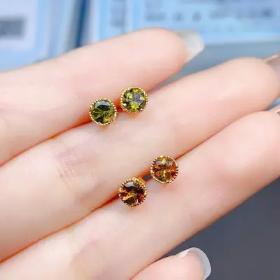 Natural Tourmaline Earrings S925 Silver 4x4 Hot