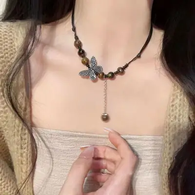 Chinese Butterfly Drawstring Necklace for Women