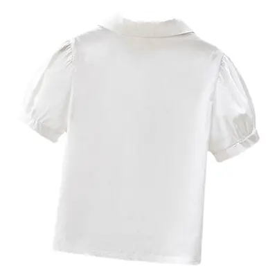 Girls White Collar Shirt Short Sleeve Cotton Summer Wear