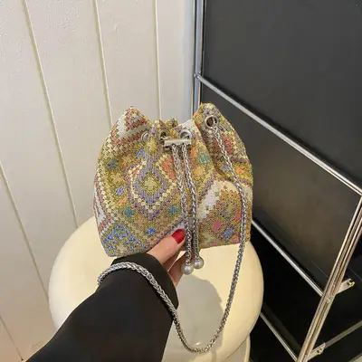 Women's Blue White Chain Crossbody Bag 2023 Spring Summer