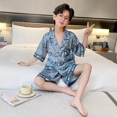 Boys Ice Silk Pajamas Summer Set 2025 Medium Large