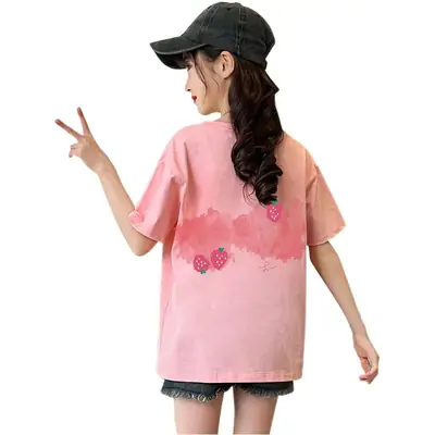 Girls Cotton T-Shirt Summer Loose Cartoon Print
