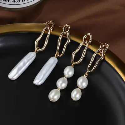 Pearl Earrings Copper Gold Plated 925 Silver Needles
