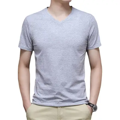 Men V-Neck Cotton T-Shirt White Slim Fit