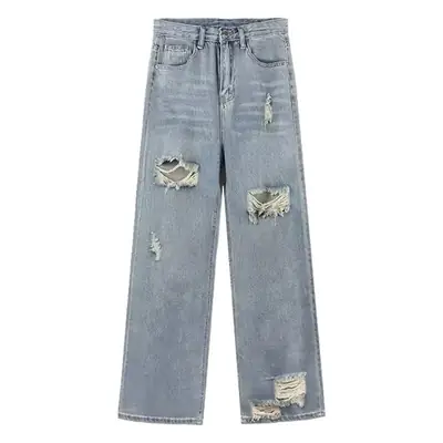 Women American Style Retro Ripped Jeans Summer Loose Slim Fit